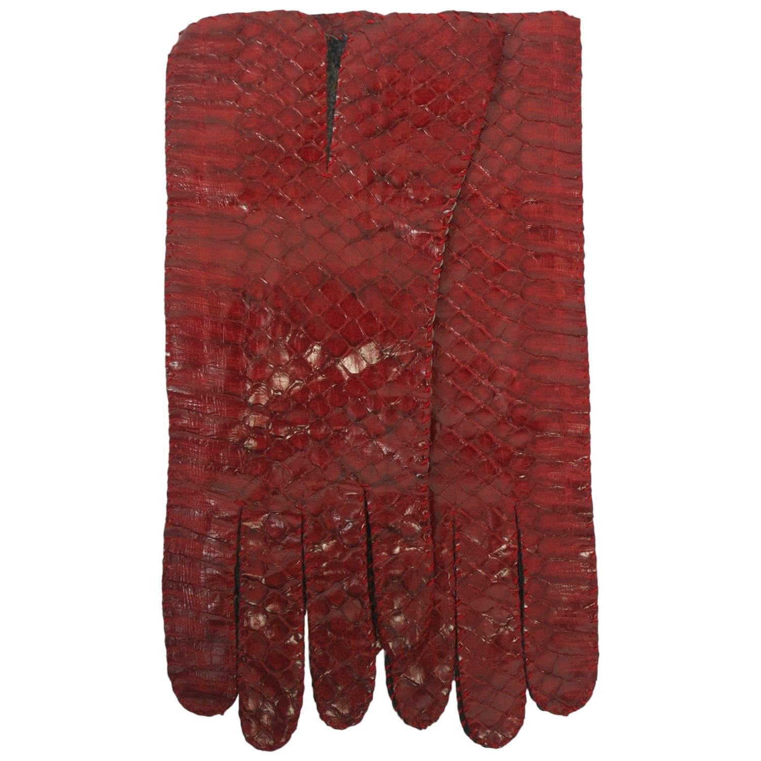 Rote Schlangenhaut-Handschuhe im Angebot