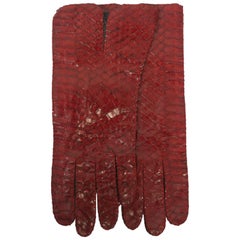 Vintage Red Snakeskin Gloves