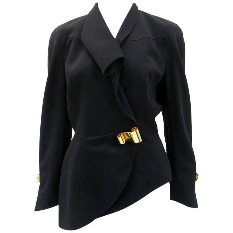 Thierry Mugler Black Asymmetrical Folded Collar Jacket