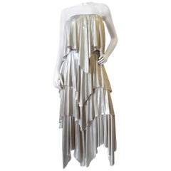 Iconic 1980s Halston Silver Tiered Hankie Hem Jumpsuit