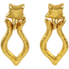 Rare Alexis Lahellec Paris Signed Clip on Earrings Gilt Metal Door Knocker
