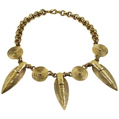 Guy Laroche Paris Signed Choker Necklace Dangling Carved Tribal Charms 6