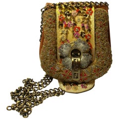 RARE 1990 Limited Edition Fendi Fold Over Chain Embroidered Beaded Handbag
