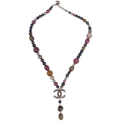 Chanel CC Necklace - silver/purple/gray 2