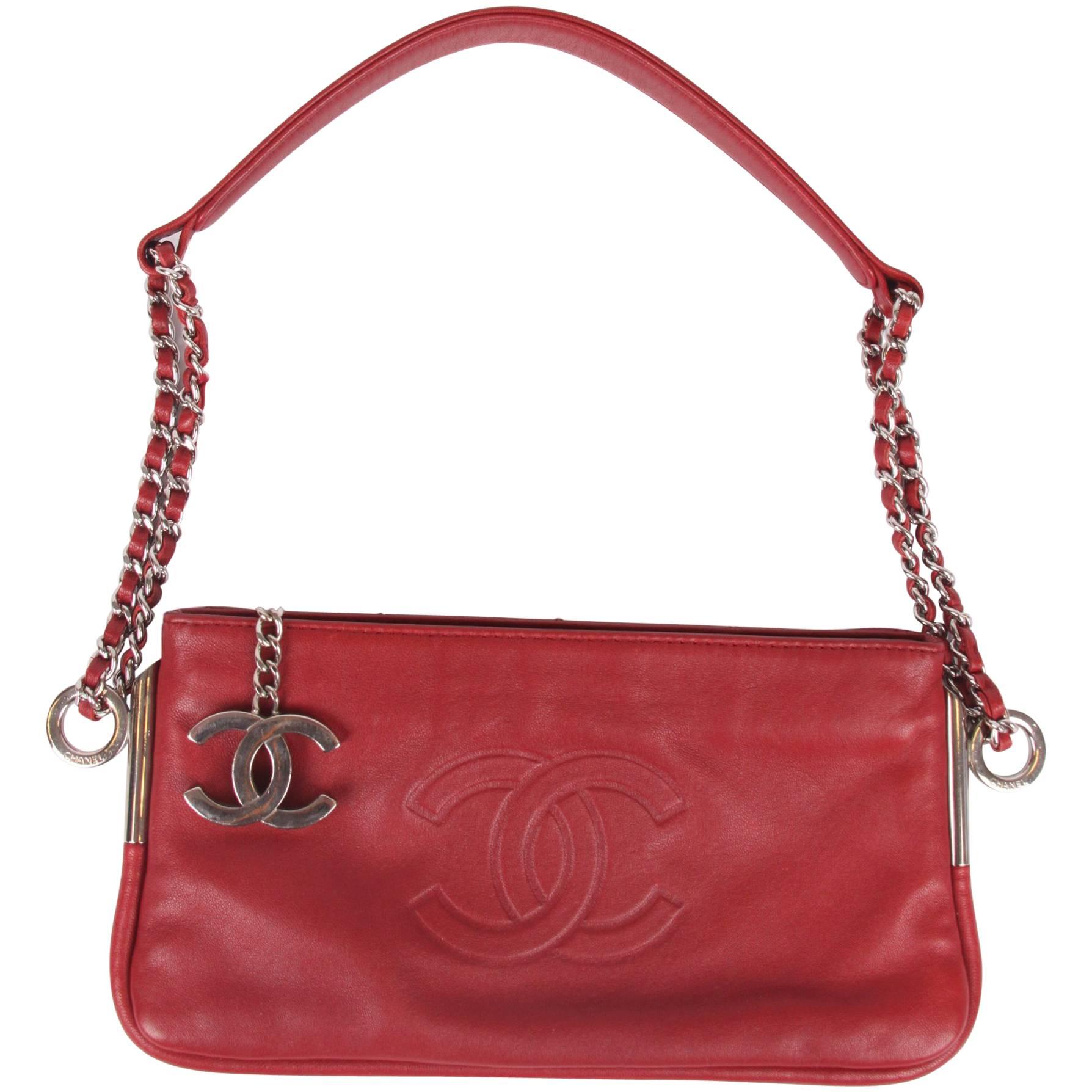 Chanel Clutch - dark red leather For Sale