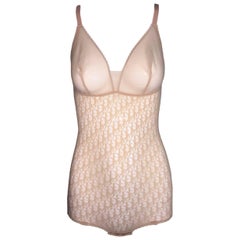 1990's Christian Dior Sheer Mesh Nude Monogram Bodysuit Top Rare Style XS/S