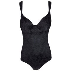 1990's Christian Dior Black Monogram Ivy Vine Print Shapewear Bodysuit Top 34C 8