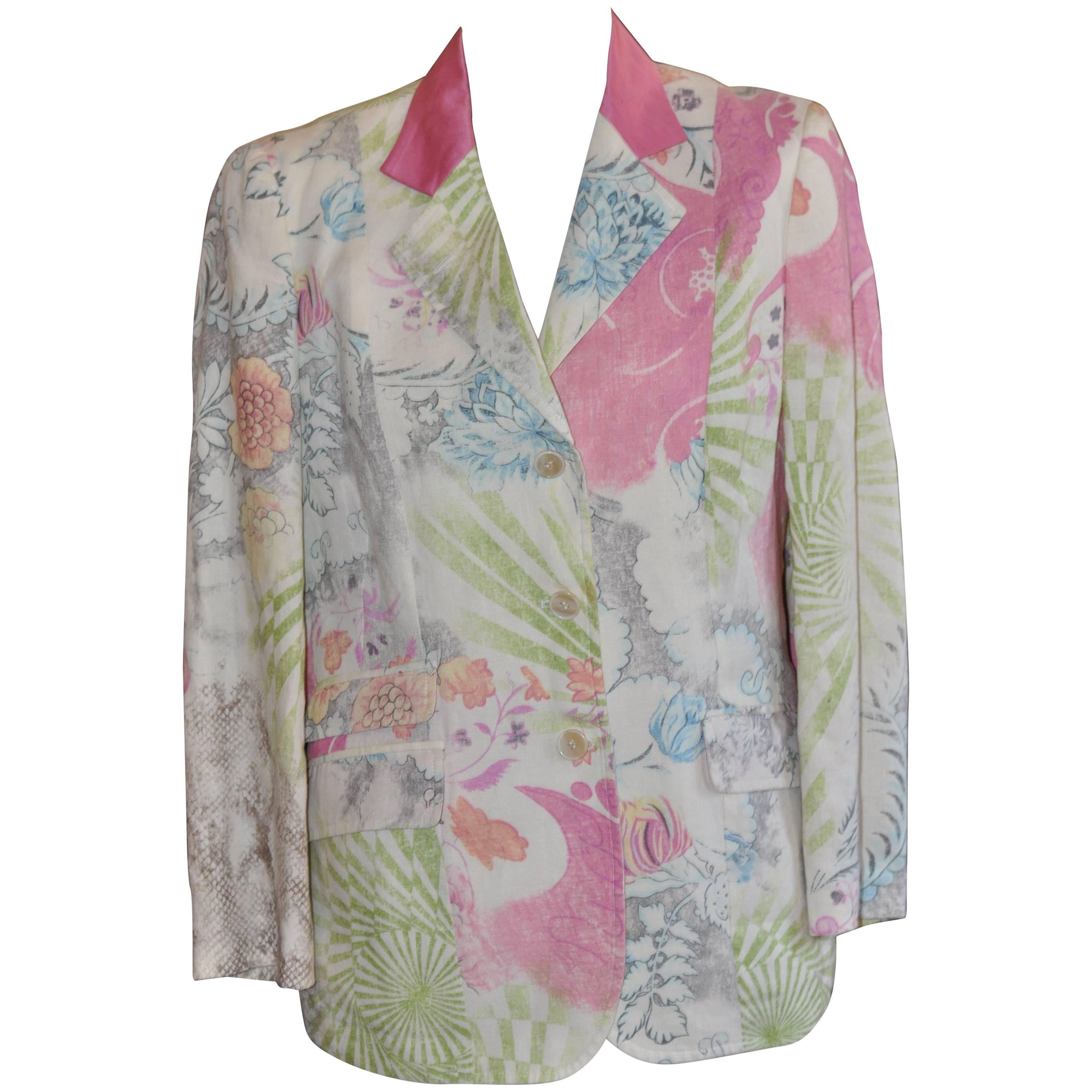 Etro Linen Paisley Floral Snakeskin Print Jacket 48 (Itl)