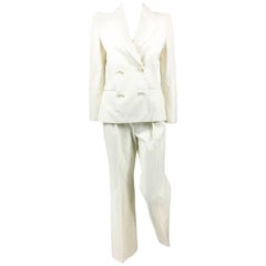 2001 Chanel Runway Look White Pantsuit With Pearl Cabochon Buttons at  1stDibs