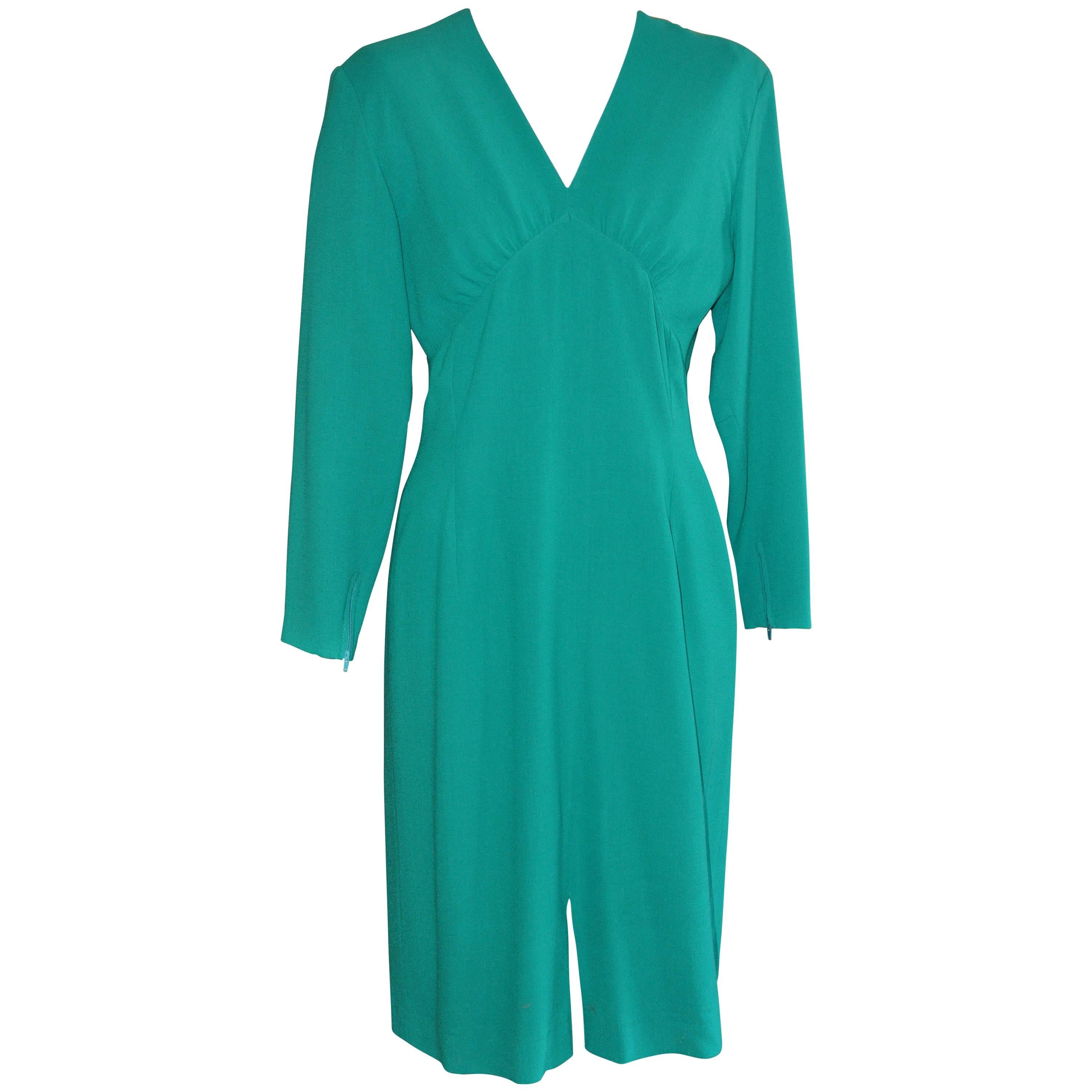 80s Guy Laroche Green Wool Dress (42 Fr)