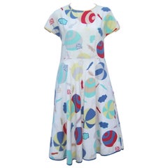 Whimsical 1970's Cotton Day Dress With Hot Air Balloon Logo Print