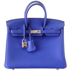 Hermes Birkin 25 Bag Rare Electric Blue Togo Palladium