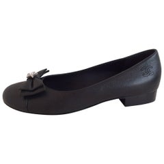 Chanel Black Leather Ballerina Flats Sz 37.5