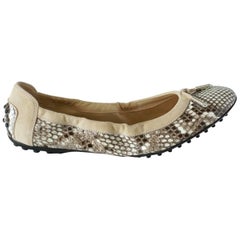Tod's Shoe Taupe Snakeskin / Suede Driving Ballet Flat 38.5 / 8.5  New