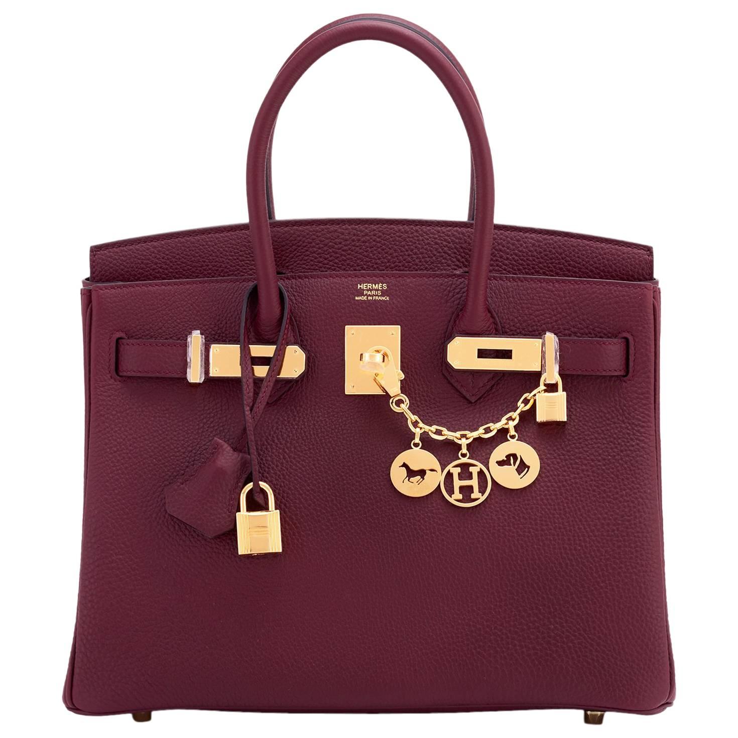 Hermes Bordeaux 30cm Birkin Togo Gold Hardware Wine Red A Stamp 