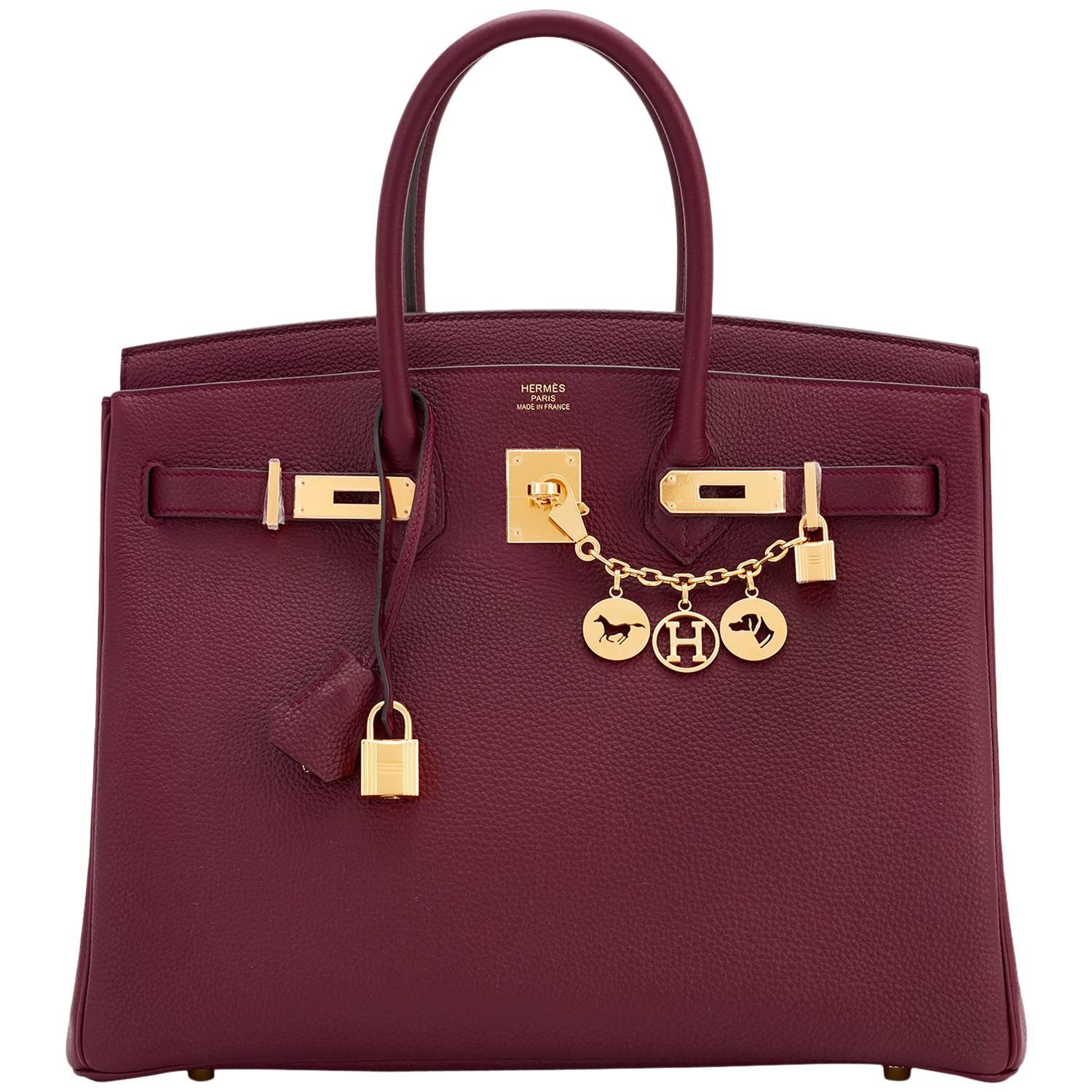 Hermes Bordeaux 35cm Birkin Togo Red Gold Hardware A Stamp Must for Fall