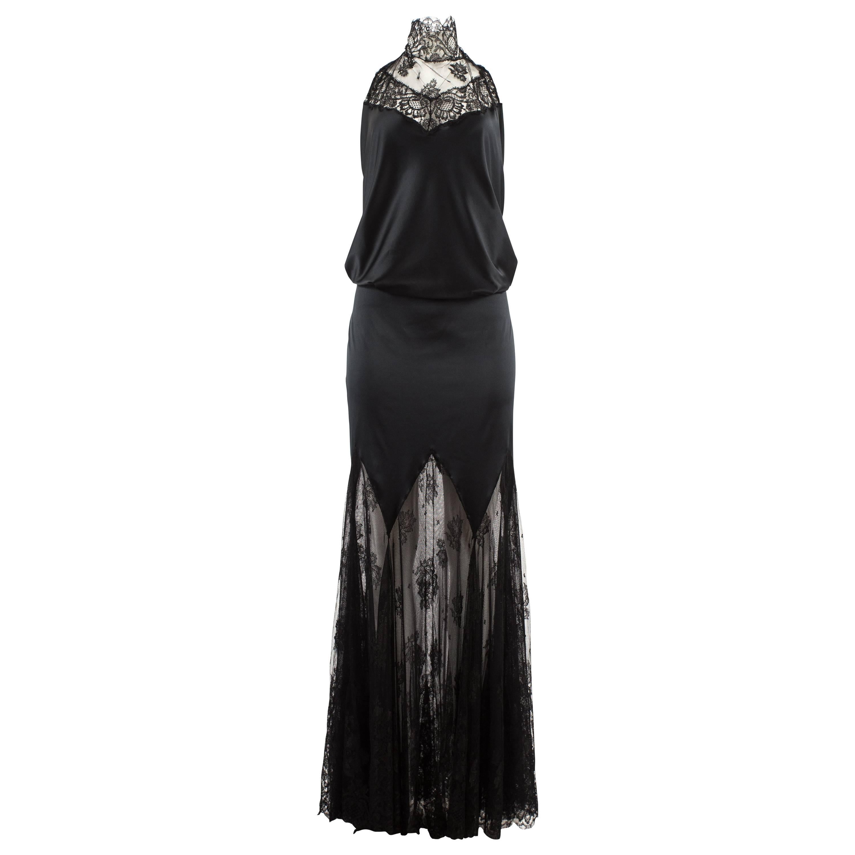 Alexander McQueen Autumn-Winter 2001 black silk and lace evening dress  For Sale