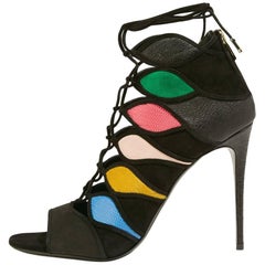 Salvatore Ferragamo New Black Multi Gladiator Evening Heels Booties in Box 12