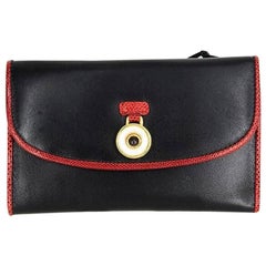 Judith Lieber Black Leather Trifold Wallet with Red Trim