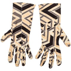 HERMES Glove 'Carré Cube' in Multicolored Silk Size M 