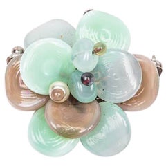 Vintage Couture CHANEL Camellia Brooch in Tricolor Molten Glass