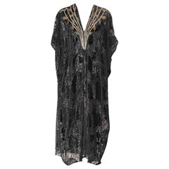 Thea Porter couture vintage 1977 black silk cut velvet embroidered abaya kaftan