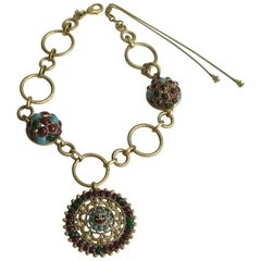 CHANEL 'Paris Bombay' Pendant Necklace Matt Gilded Gold, Pearls and Molten Glass
