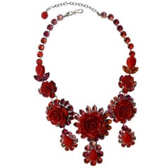 Philippe Ferrandis Swarovski Crystal and Red Resin Rose Necklace