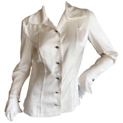 Chanel Vintage Ecru Silk Blouse with Silverstone CC Buttons