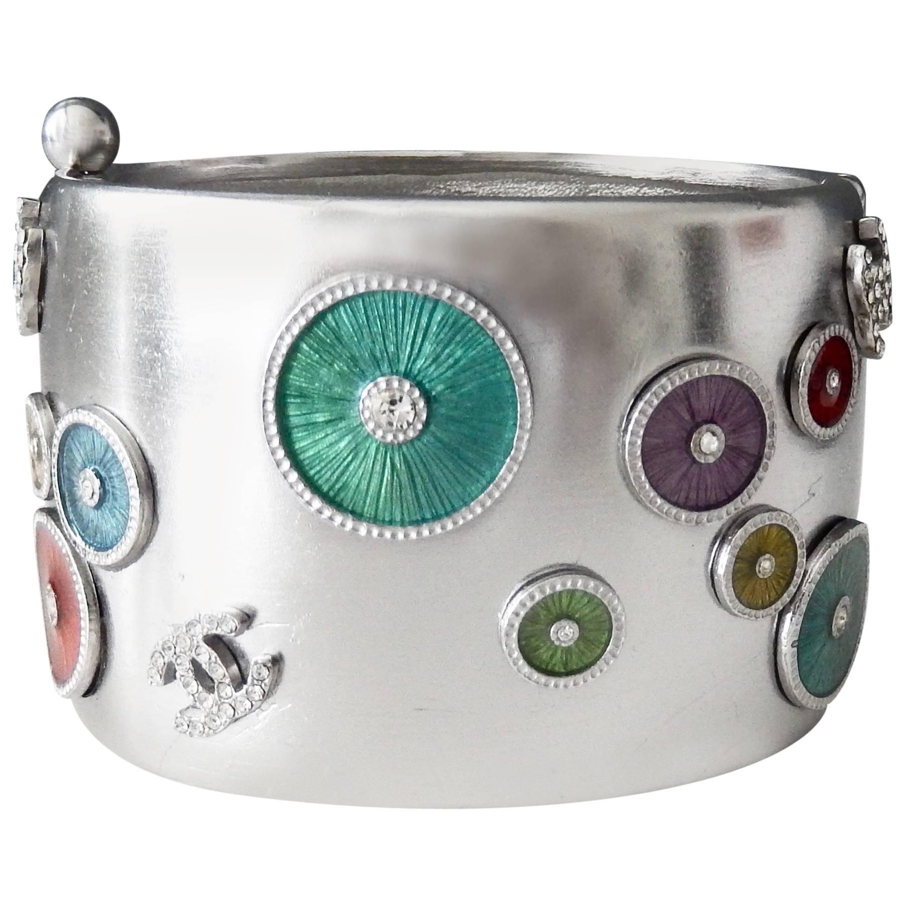 Chanel Millennium Silvered Cuff with Enameled Design