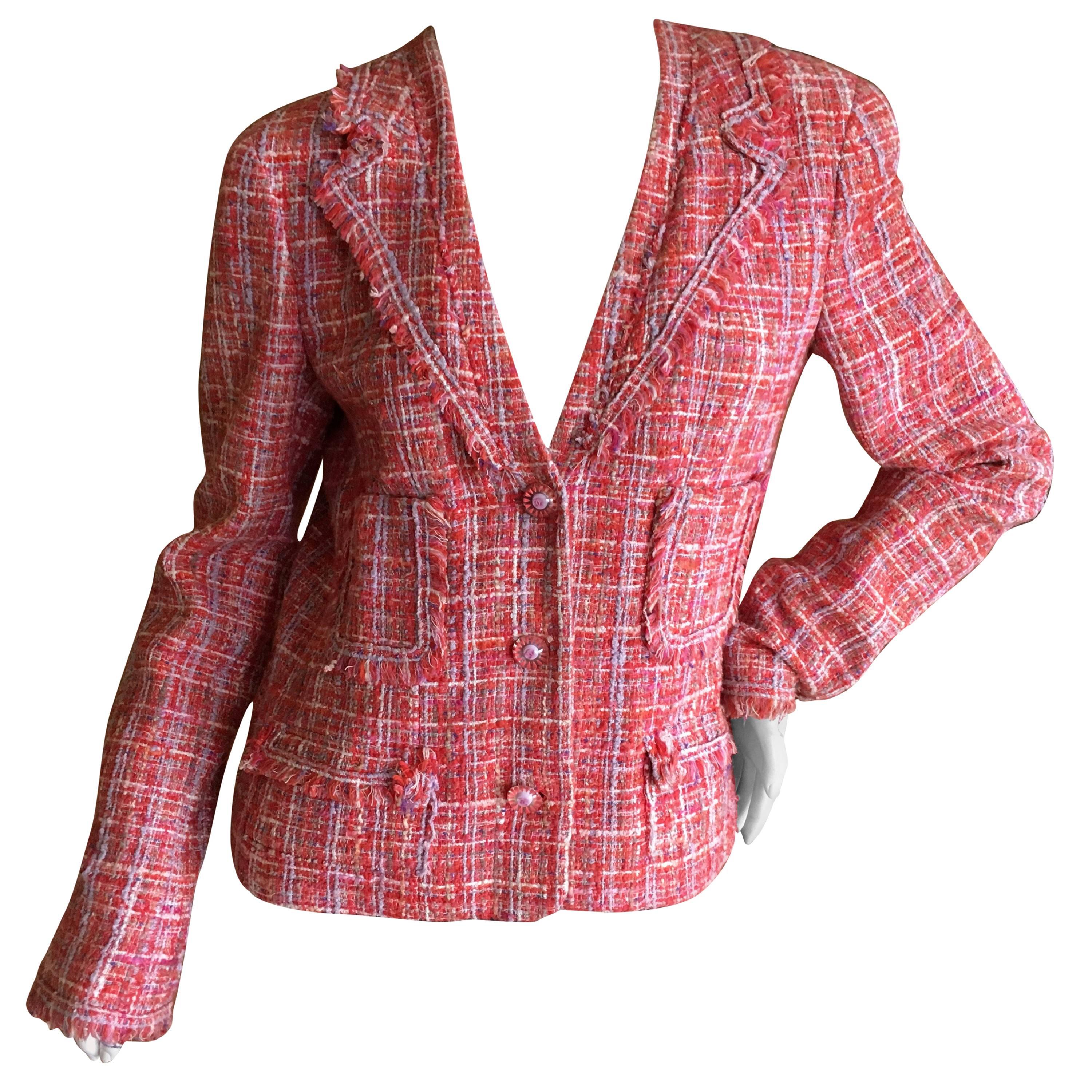 Chanel 2004 Fantasy Tweed Fringed Jacket  For Sale