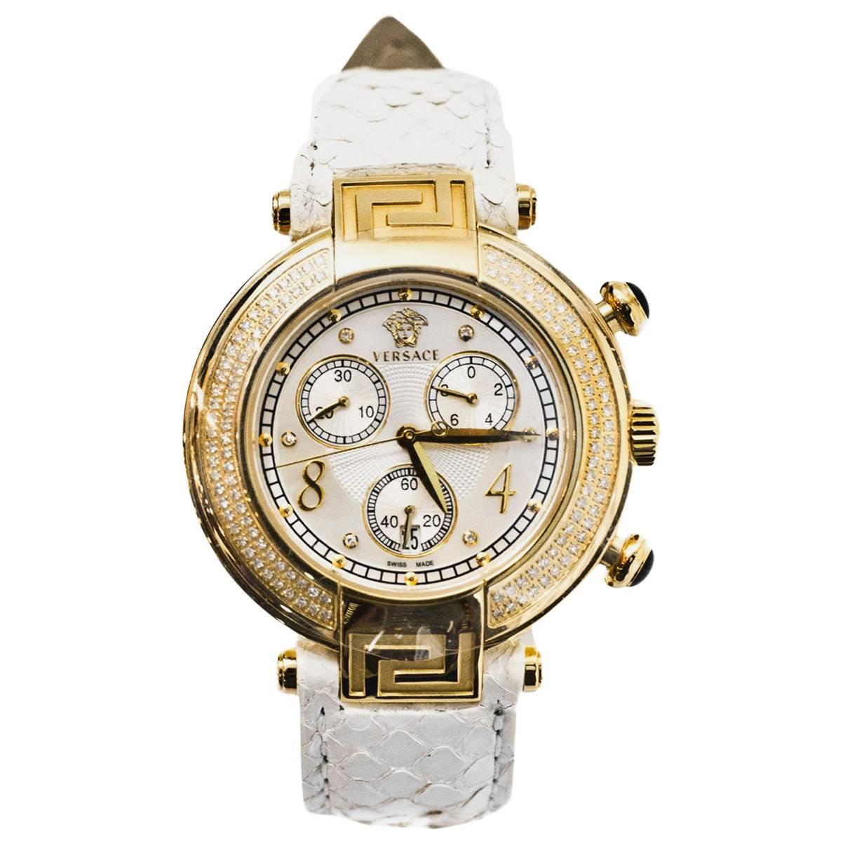 Versace White Python Reve Diamond Bezel Watch RT. $3, 500