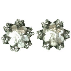Vintage Miriam Haskell Pearl and Rose Monte Claw Earrings