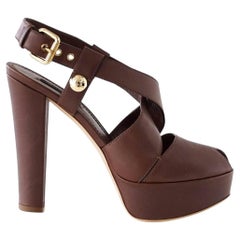 Louis Vuitton Brown Leather Peep Toe Criss Cross Platform Heels 39