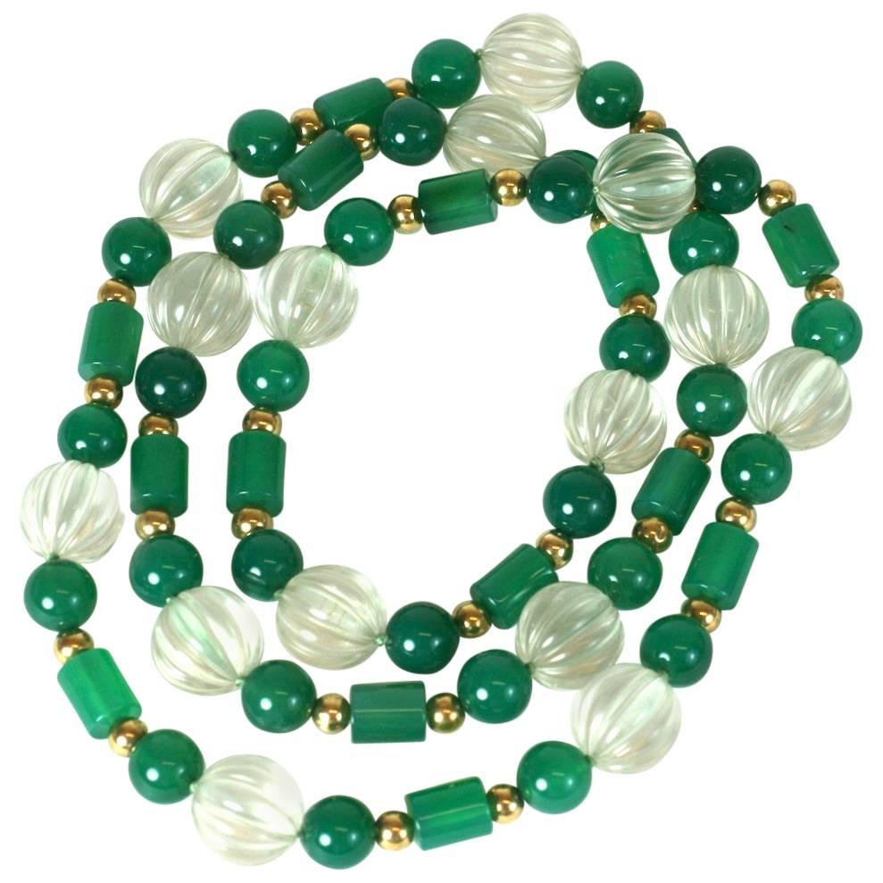 Fluted Rock Crystal and Green Onyx Beads