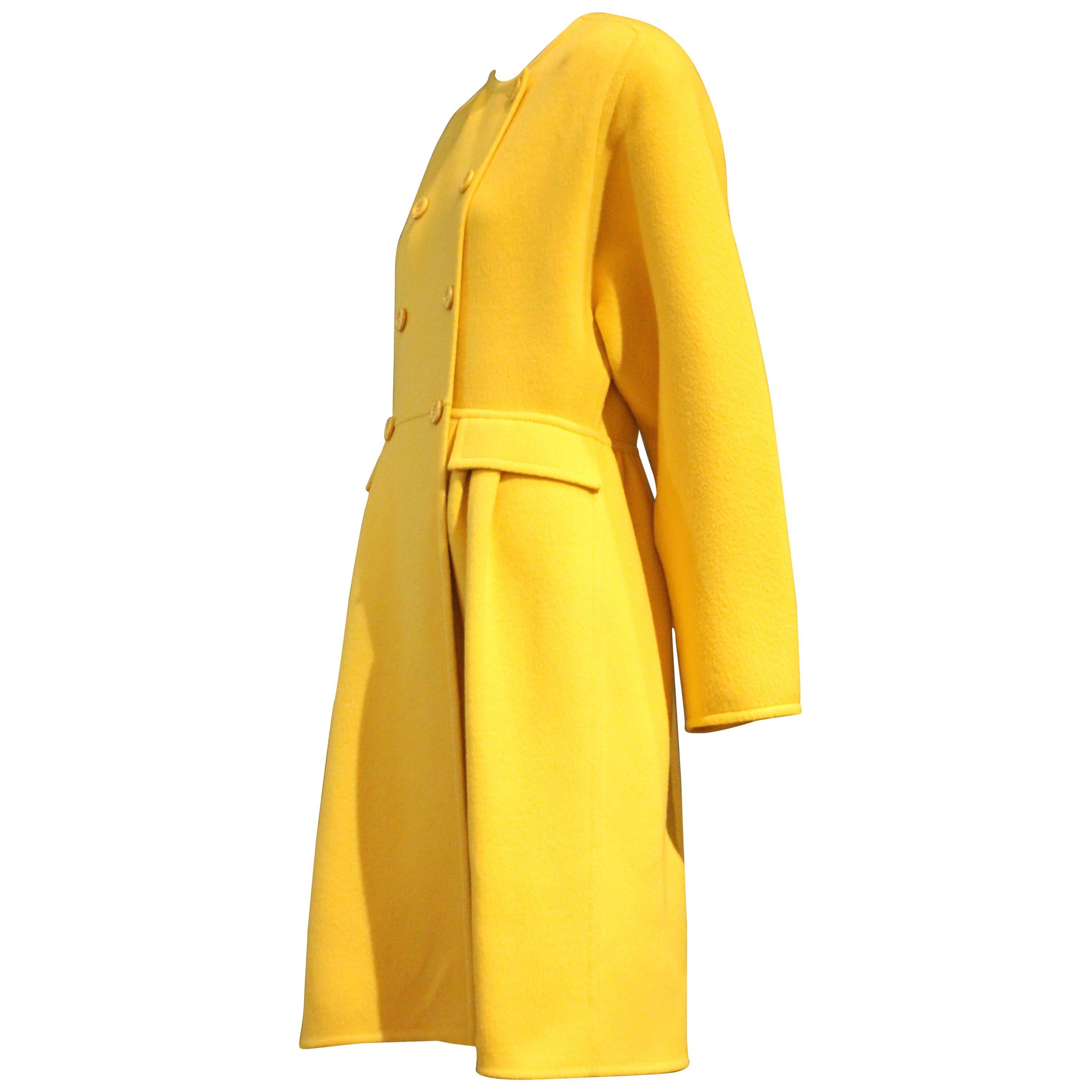 1980s Valentino Couture Cashmere Double-Breasted Yellow Coat w Full Skirt