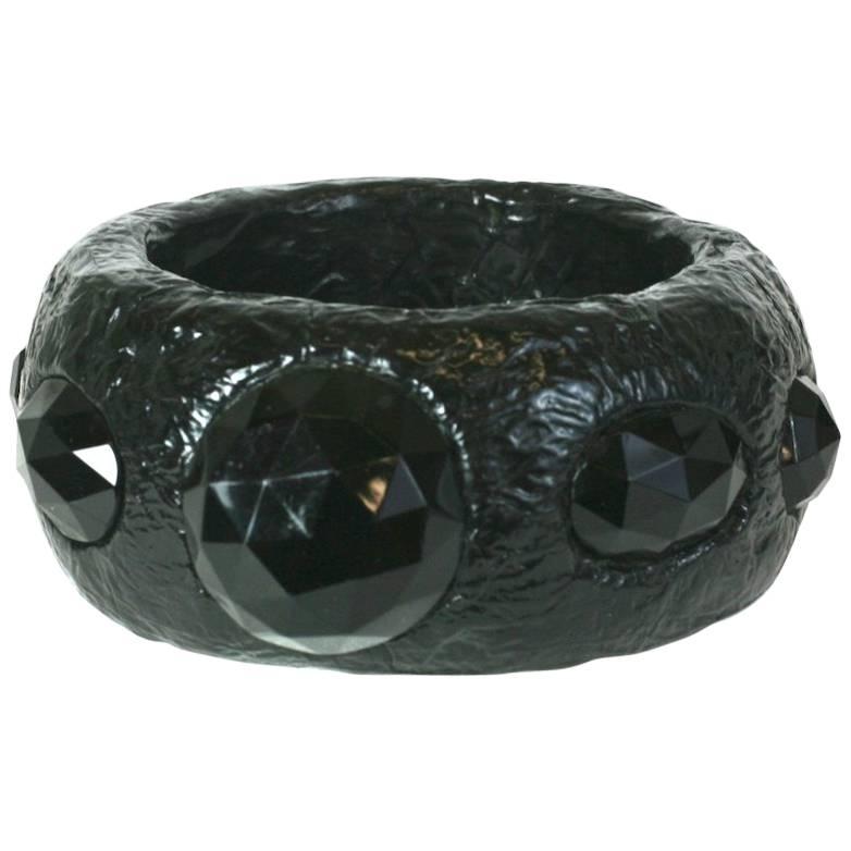 Artisan Paper Mache and Jet Bangle For Sale