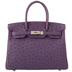 Hermes Violine Purple Ostrich Birkin 30cm Palladium Hardware - Rare 12