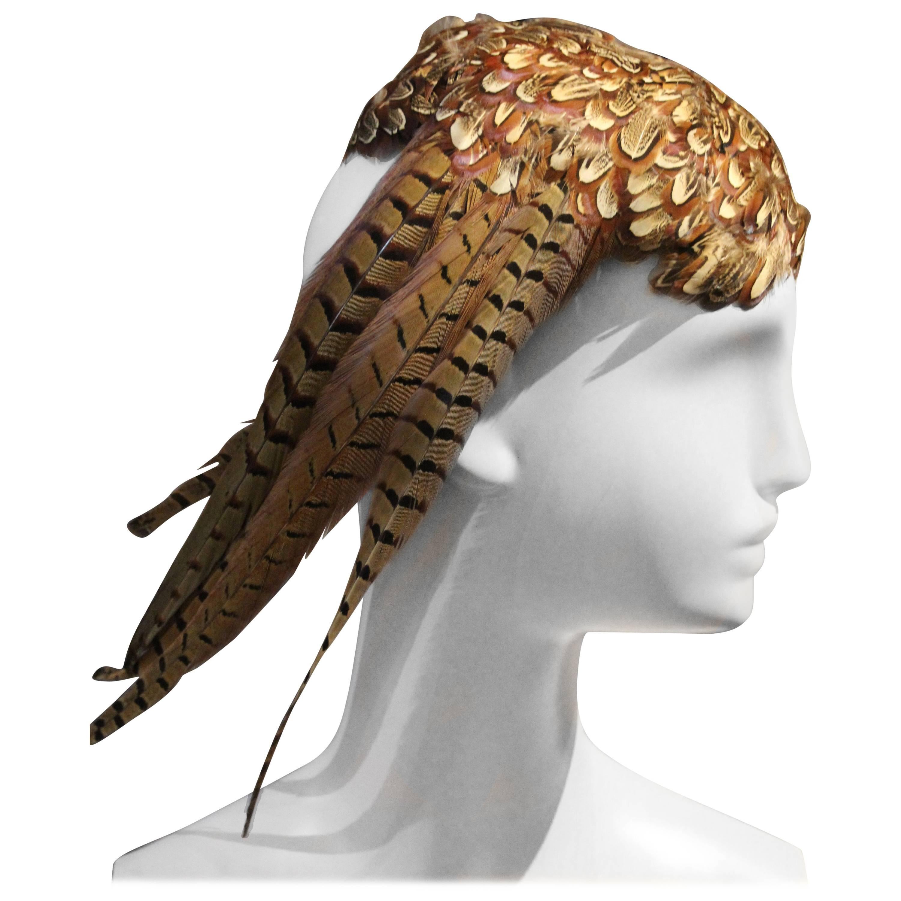 1980s Stuart Jay Pheasant Feather Hat with Side "Wing"  