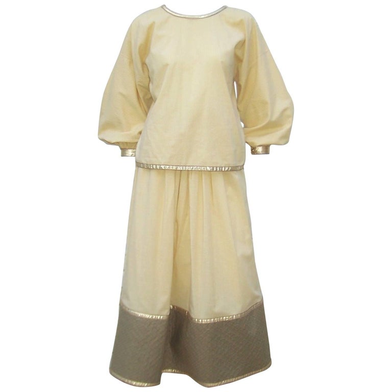 Effortless 1970's Geoffrey Beene Cotton and Gold Lamé Evening Dress For ...