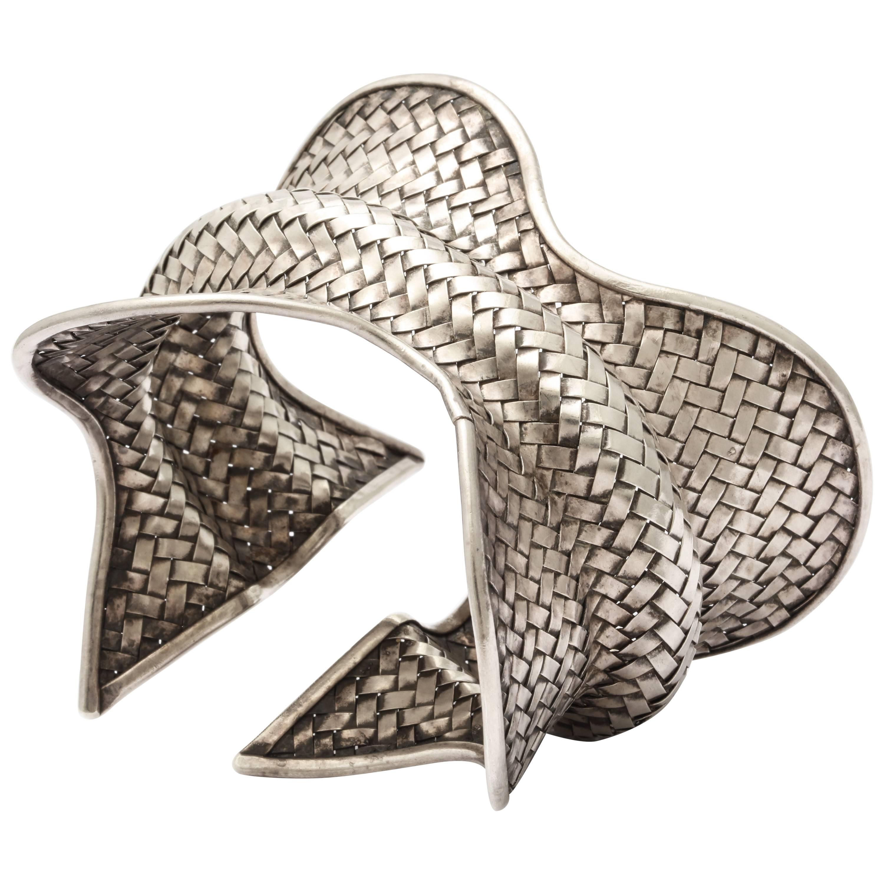 Modernist Sterling Silver Weave Cuff For Sale