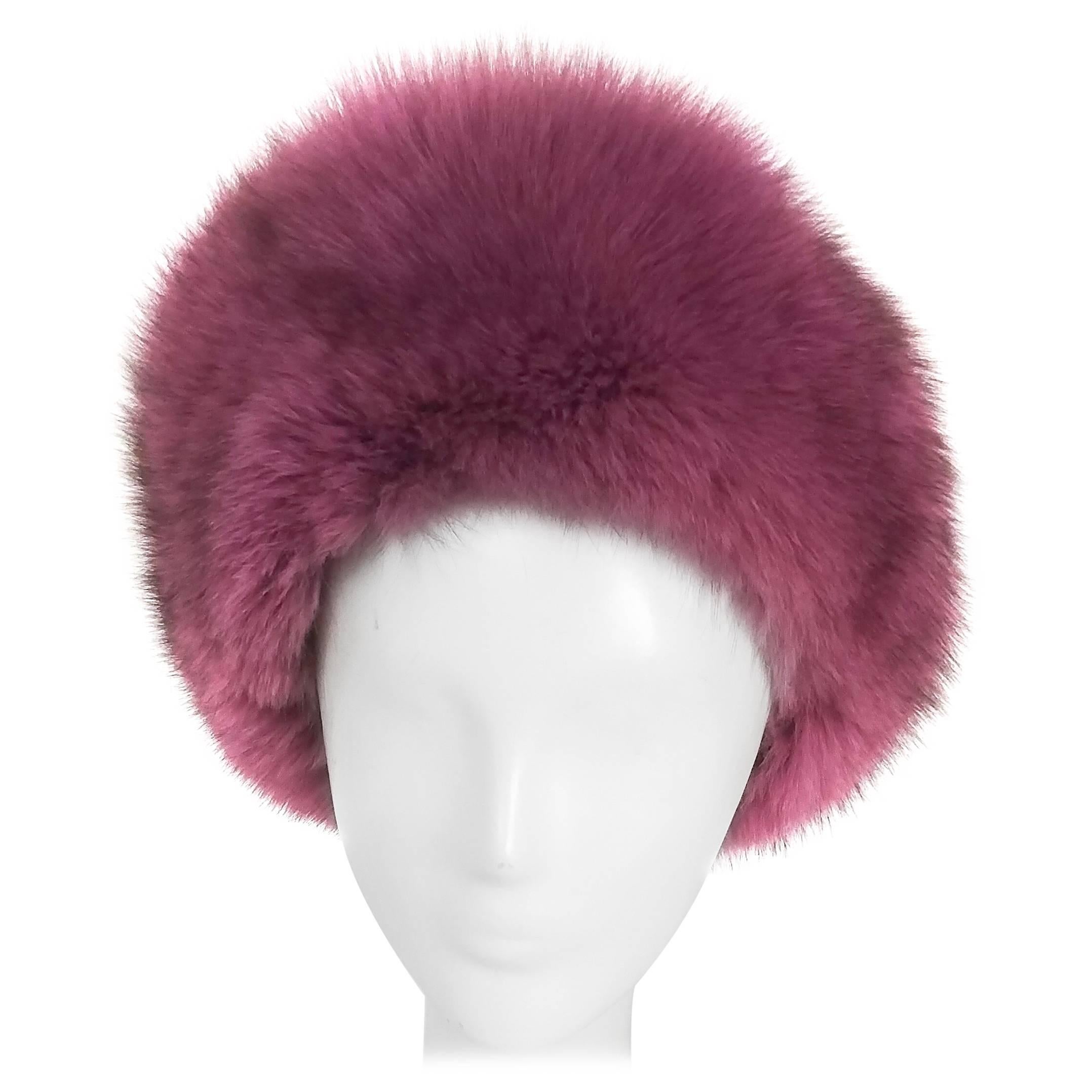 1960s Purple Fox Fur and Leather Hat