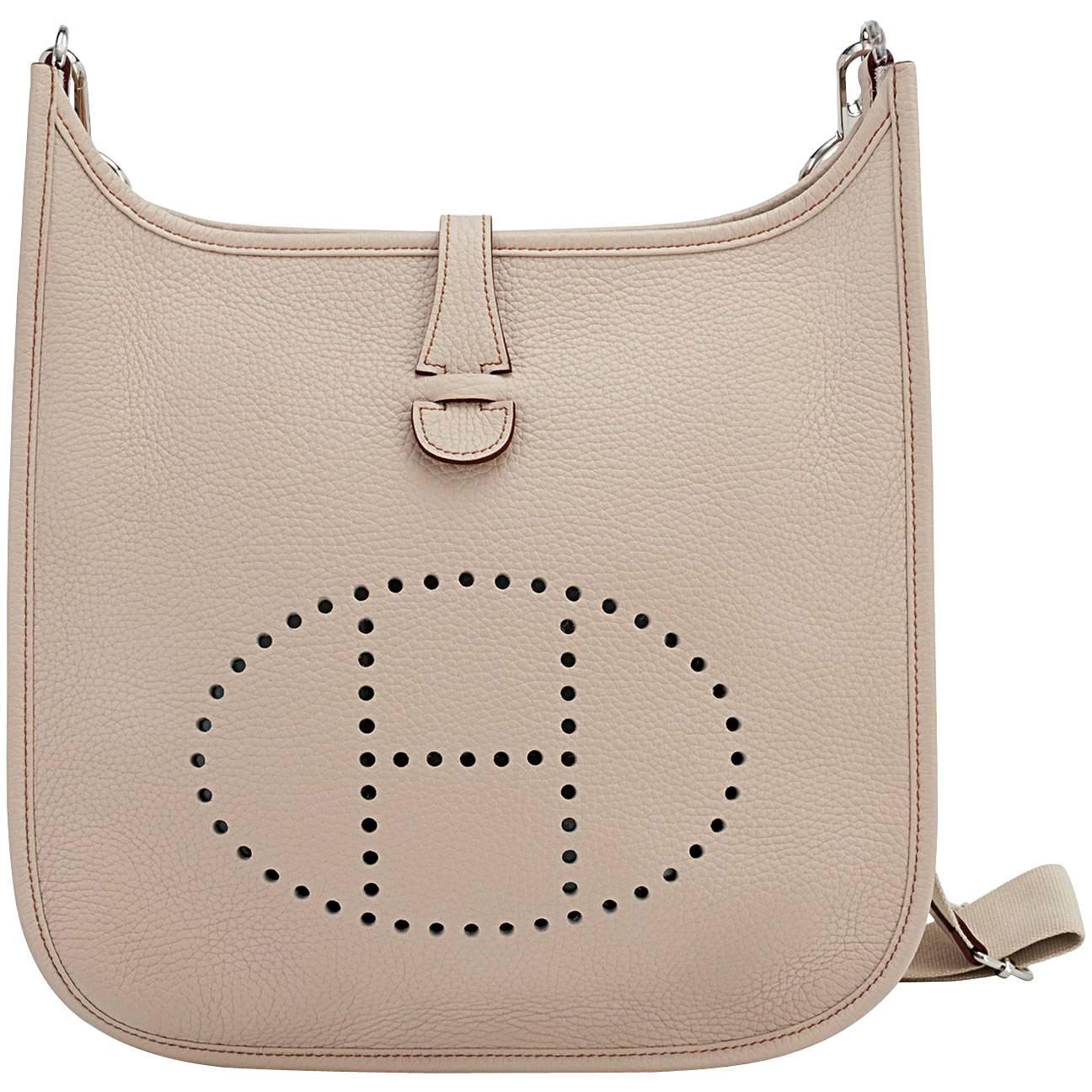 Authentic HERMES EVELYNE GM Clemence In Cream Off White Crossbody