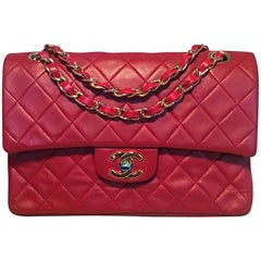Chanel Vintage Red Leather 9inch 2.55 Double Flap Classic