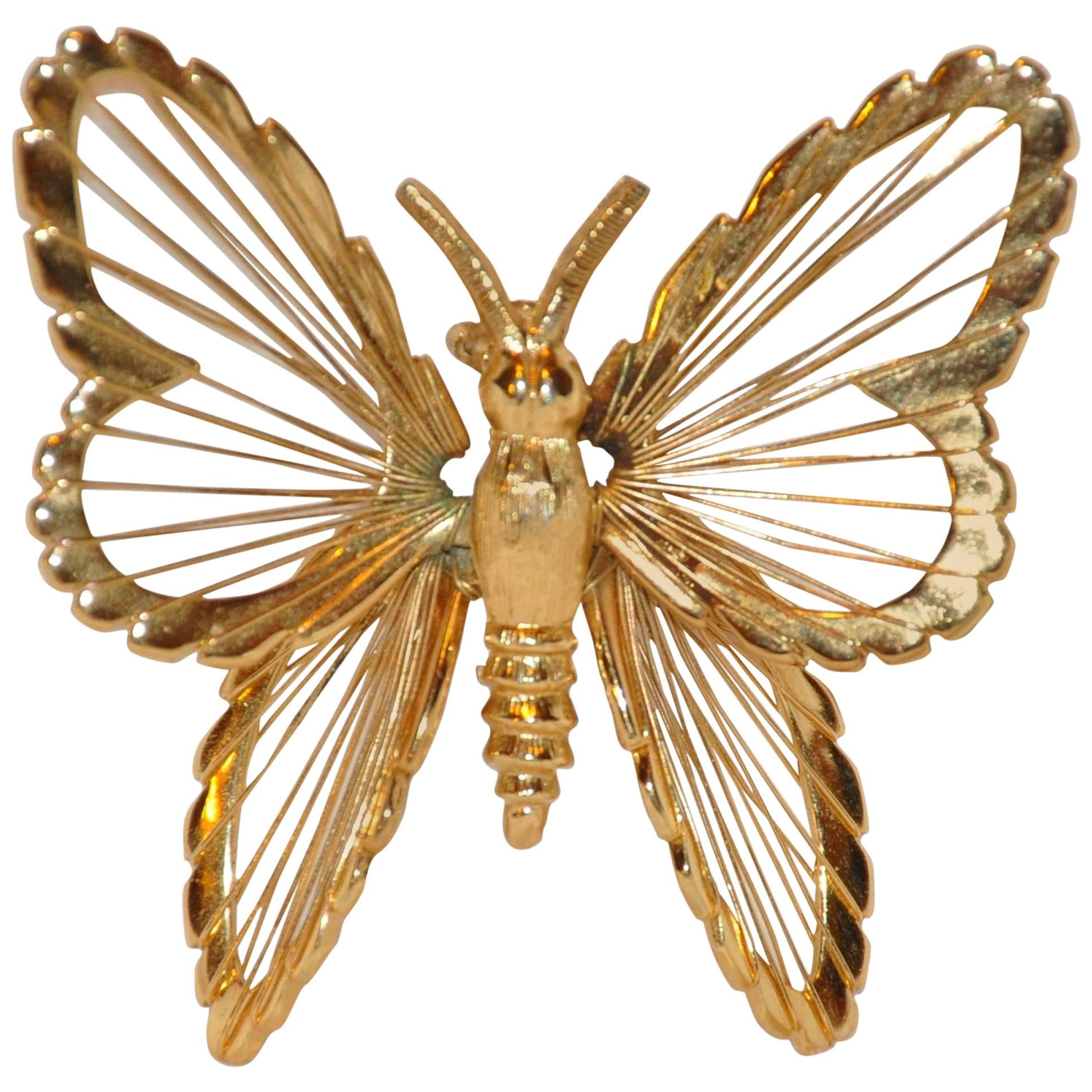 Monet Multi-Textured Gilded Gold Hardware "Butterfly" Brooch
