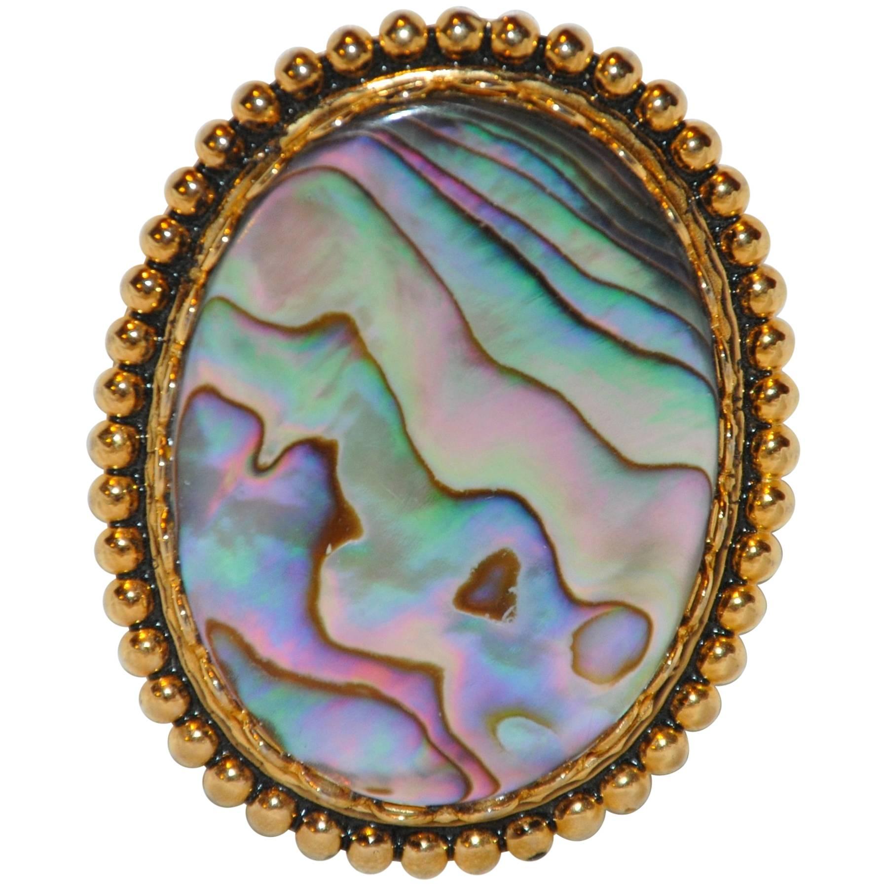 Natural Abalone with Gilded Gold Brooch For Sale