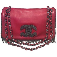 Chanel Red Leather Chain Trim Classic Flap Shoulder Bag