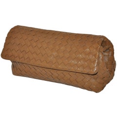Vintage Bottega Veneta Beige Lambskin Sectional Woven Clutch