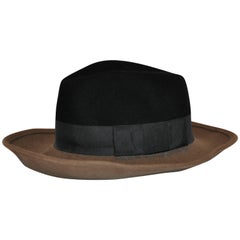 Vintage Adolfo Warm Brown and Black Wool Felt with Black Band Wide Brim Hat