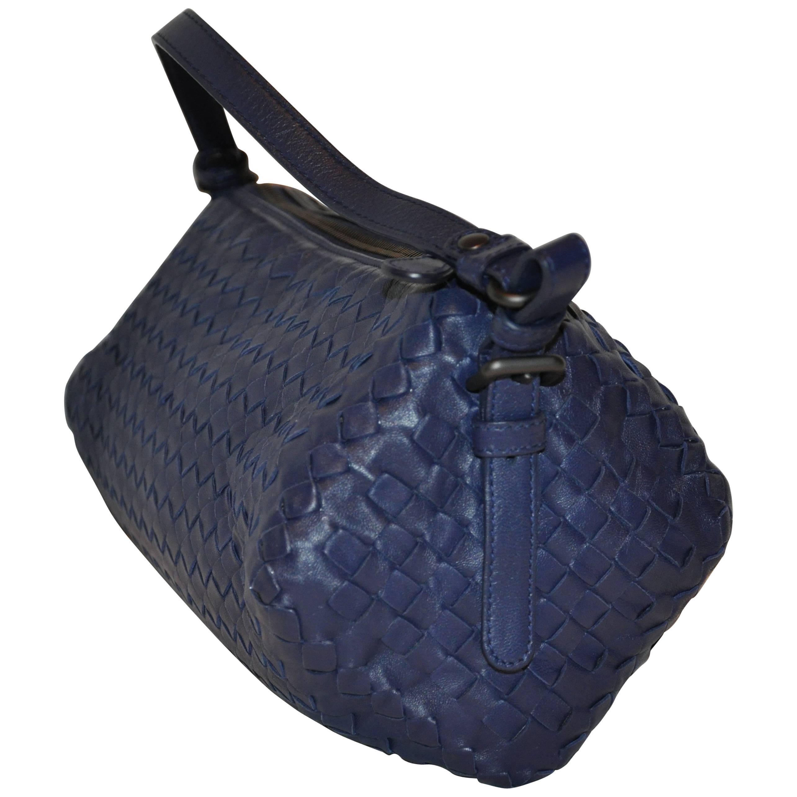 Bottega Veneta Violet Lambskin Zippered Top Adjustable Shoulder Bag